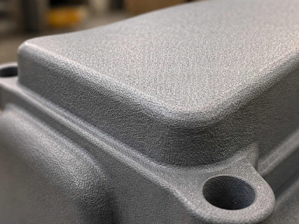 Macro close-up of evenly powder-coated cast aluminum showing durable matte finish texture.