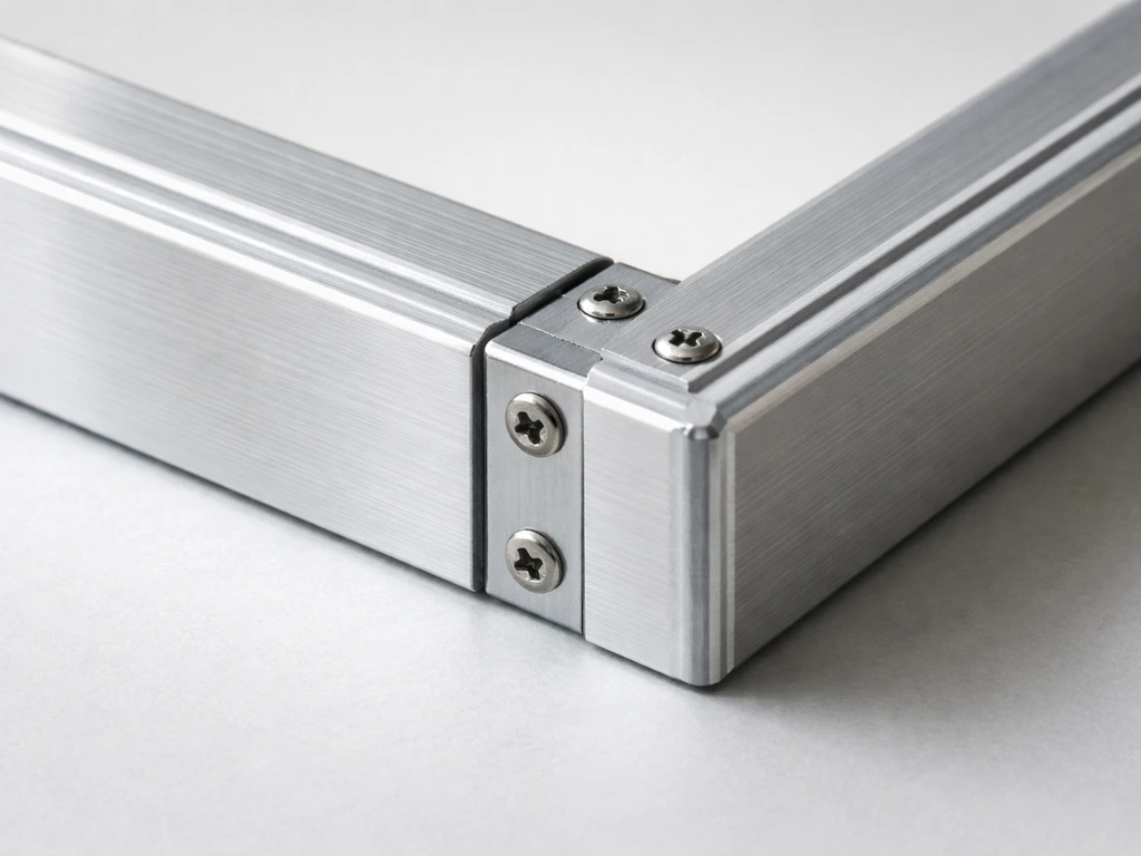 Close-up of a metal frame with coated finish, visible joints, and hardware screws in a clean setting.